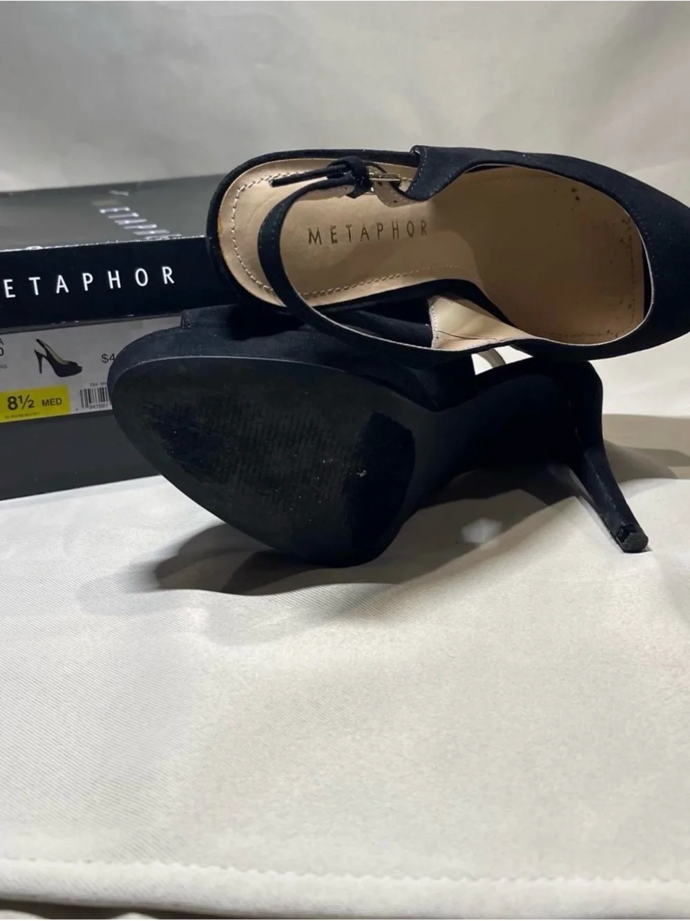 Metaphor Black Suede Peep-Toe Slingback Heels